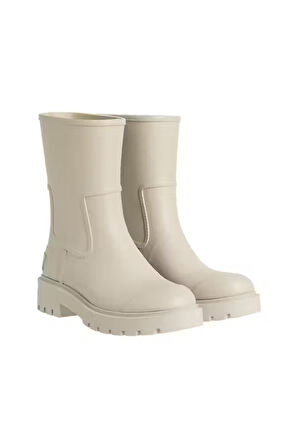 Kadın Kalın Tabanlı Yanları Panelli Yağmur Botu - Krem | 37