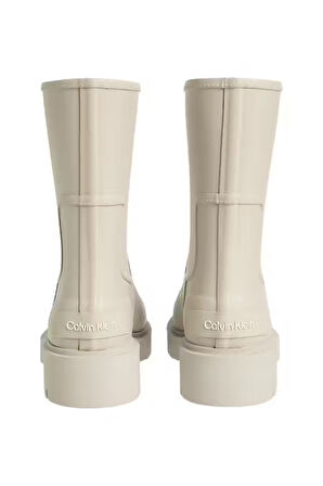 Kadın Kalın Tabanlı Yanları Panelli Yağmur Botu - Krem | 37