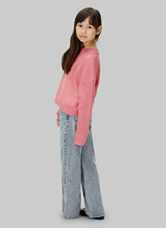 Calvin Klein Bisiklet Yaka Regular Fit Desenli Pembe Kız Çocuk Kazak IG0IG03046VAZ