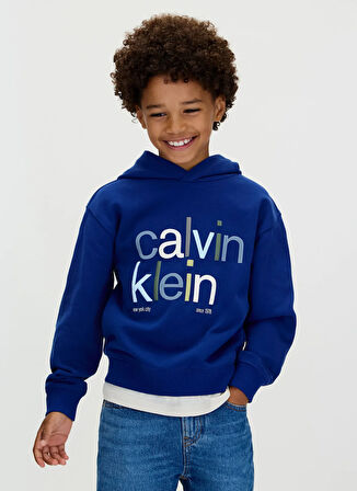Calvin Klein Baskılı Erkek Çocuk Mavi Sweatshırt IB0IB02563C7L