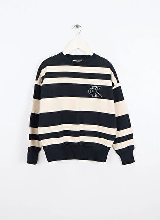 Calvin Klein Çizgili Erkek Çocuk Siyah Sweatshırt IB0IB02558BEH