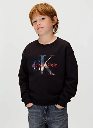 Calvin Klein Baskılı Erkek Çocuk Siyah Sweatshırt IB0IB02562BEH