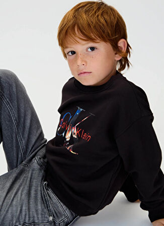 Calvin Klein Baskılı Erkek Çocuk Siyah Sweatshırt IB0IB02562BEH