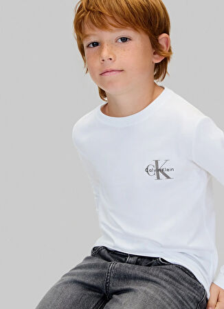 Calvin Klein Baskılı Beyaz Erkek Çocuk T-Shirt IU0IU00717YAF