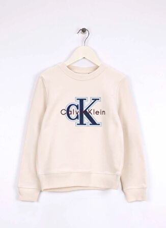 Calvin Klein Baskılı Erkek Çocuk Ekru Sweatshırt IB0IB02585PGB
