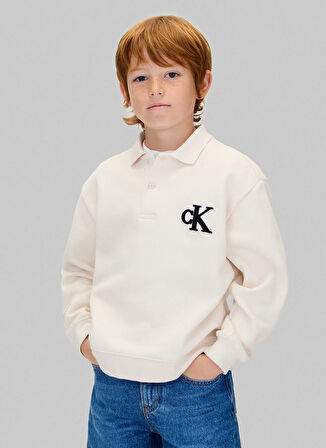 Calvin Klein Nakışlı Erkek Çocuk Ekru Sweatshırt IB0IB02574PGB