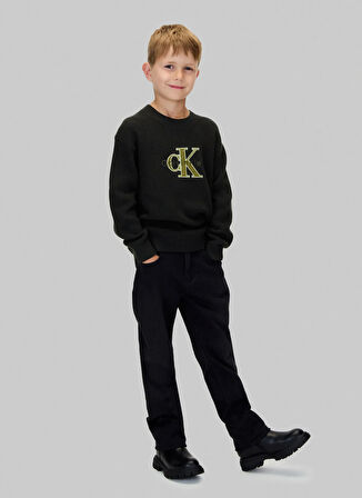 Calvin Klein Bisiklet Yaka Regular Fit Nakışlı Siyah Erkek Çocuk Kazak IB0IB02598BEH