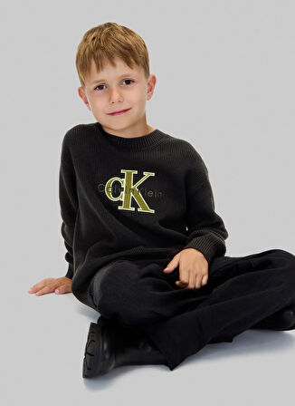 Calvin Klein Bisiklet Yaka Regular Fit Nakışlı Siyah Erkek Çocuk Kazak IB0IB02598BEH