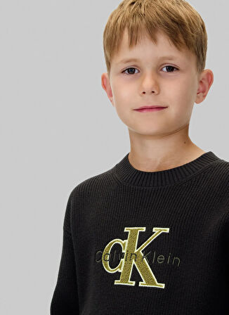 Calvin Klein Bisiklet Yaka Regular Fit Nakışlı Siyah Erkek Çocuk Kazak IB0IB02598BEH