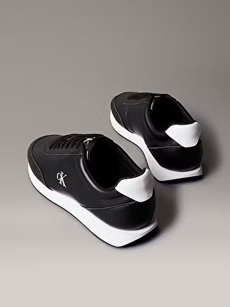 CALVIN KLEIN Erkek Kalın Rahat Tabanlı  Bağcıklı Deri Siyah-Beyaz Sneaker YM0YM01355 0GM