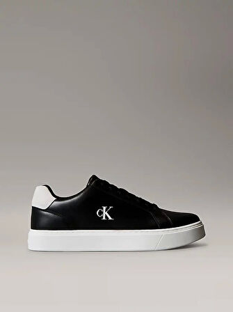 Calvin Klein Jeans Klasik Düz Tabanlı Bağcıklı Deri Erkek Siyah Sneaker YM0YM01435-0GM