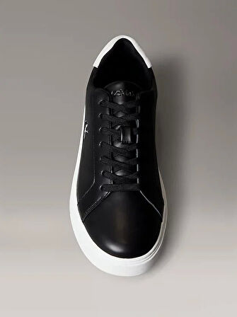 Calvin Klein Jeans Klasik Düz Tabanlı Bağcıklı Deri Erkek Siyah Sneaker YM0YM01435-0GM
