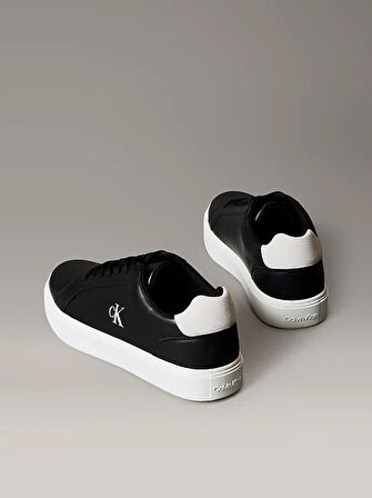 Calvin Klein Jeans Klasik Düz Tabanlı Bağcıklı Deri Erkek Siyah Sneaker YM0YM01435-0GM