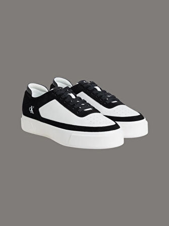Calvin Klein Basketbol Stili Düz Tabanlı Bağcıklı Deri-Süet Erkek Siyah Sneaker YM0YM01354-0GM