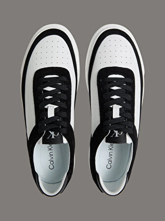 Calvin Klein Basketbol Stili Düz Tabanlı Bağcıklı Deri-Süet Erkek Siyah Sneaker YM0YM01354-0GM