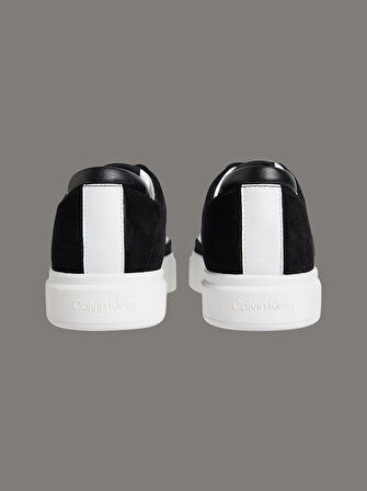 Calvin Klein Basketbol Stili Düz Tabanlı Bağcıklı Deri-Süet Erkek Siyah Sneaker YM0YM01354-0GM