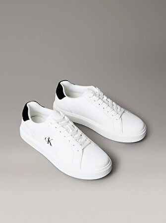 Calvin Klein Jeans Klasik Düz Tabanlı Bağcıklı Deri Erkek Beyaz Sneaker YM0YM01435-01W