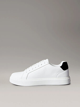 Calvin Klein Jeans Klasik Düz Tabanlı Bağcıklı Deri Erkek Beyaz Sneaker YM0YM01435-01W