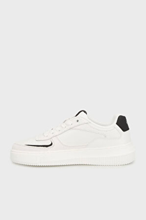 Calvin Klein Jeans Kalın Tabanlı Bileksiz Deri-Nubuk Monogramlı Kadın Beyaz Sneaker YW0YW02001-01W