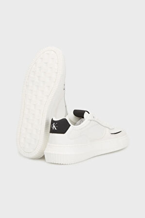 Calvin Klein Jeans Kalın Tabanlı Bileksiz Deri-Nubuk Monogramlı Kadın Beyaz Sneaker YW0YW02001-01W
