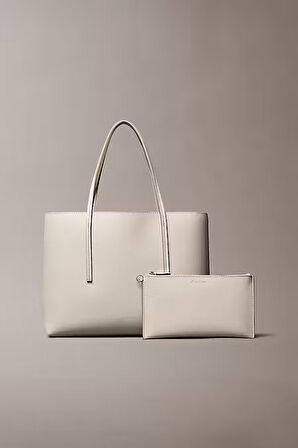 Kadın Foil Logo Tote Çanta - Krem | L