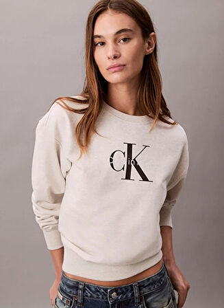 Calvin Klein Monologo Uzun Kollu Rahat Kesim Penye Bisiklet Yaka Kadın Gri Sweatshirt LV047B234G-P4P