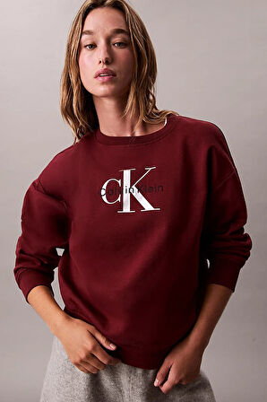 Kadın Monologo Relaxed Fit Büyük Logo Baskılı Sweatshirt - Bordo | XL