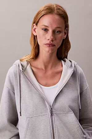 Kadın Regular Fit Terry Fermuarlı Kapüşonlu Sweatshirt - Gri | XS
