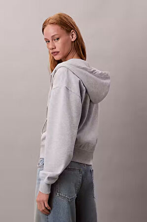 Kadın Regular Fit Terry Fermuarlı Kapüşonlu Sweatshirt - Gri | M
