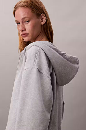 Kadın Regular Fit Terry Fermuarlı Kapüşonlu Sweatshirt - Gri | M