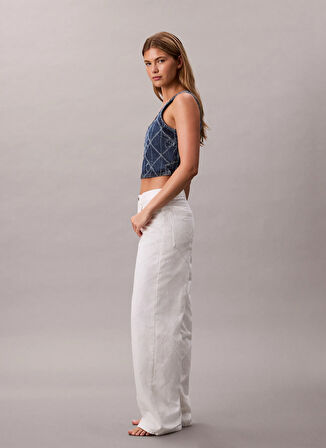 Calvin Klein Jeans Yüksek Bel Geniş Paça Baggy Beyaz Kadın Denim Pantolon LV047D710GYY3