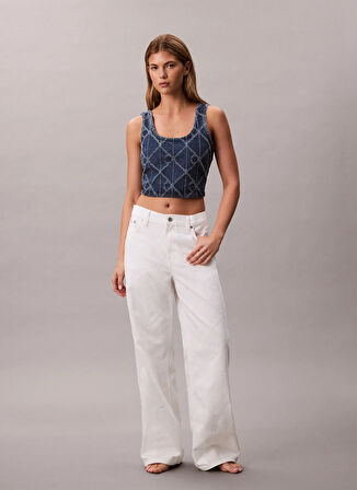 Calvin Klein Jeans Yüksek Bel Geniş Paça Baggy Beyaz Kadın Denim Pantolon LV047D710GYY3