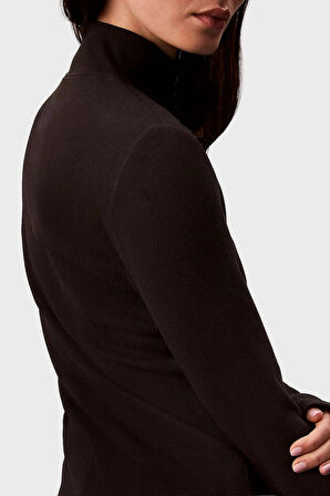 Calvin Klein Jeans Dokuma Etiketli Uzun Kollu Boğazlı Kadın Siyah Gömlek LV047D203G-UB1