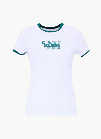 Calvin Klein Jeans Yuvarlak Yaka Baskılı Beyaz Kadın T-Shirt LV047D208GYAA
