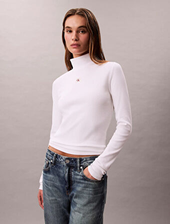 Calvin Klein Uzun Kollu Dokuma Etiketli Kadın Beyaz Gömlek LV047D203G-YAA