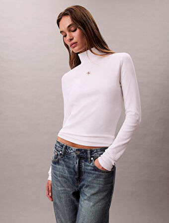 Calvin Klein Uzun Kollu Dokuma Etiketli Kadın Beyaz Gömlek LV047D203G-YAA