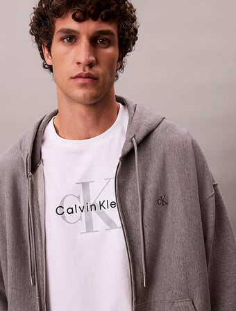 CALVIN KLEIN Erkek Marka Logolu Full Fermuarlı Kapüşonlu Günlük Kullanıma Uygun Gri1 Sweatshirt LV04RD232G P7E