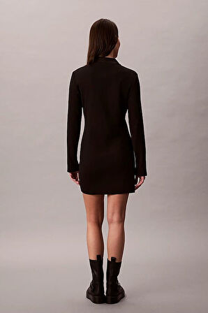 Kadın Regular Fit Polo Yaka Fitilli Mini Elbise - Siyah | S