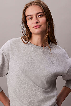 Kadın Rahat Kalıp Bisiklet Yaka Sweatshirt - Gri Melanj | S