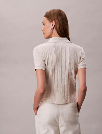 Calvin Klein Kısa Kollu Tamamı Baskılı Jakarlı Polo Kadın Beyaz T-shirt LV044D209G-67U