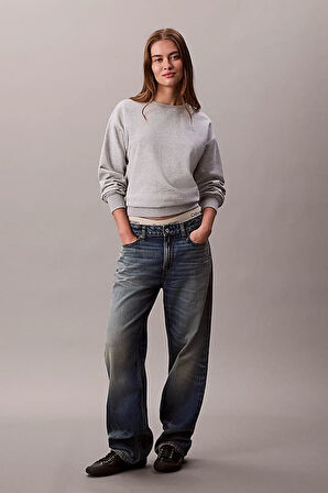 Kadın Rahat Kalıp Bisiklet Yaka Sweatshirt - Gri Melanj | M