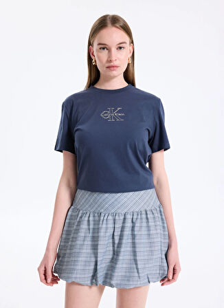 Calvin Klein Jeans Bisiklet Yaka Düz Mavi Kadın T-Shirt LV047D873GVEK