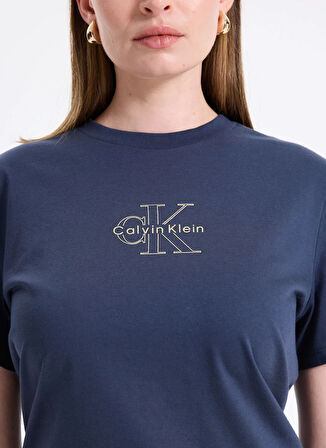 Calvin Klein Jeans Bisiklet Yaka Düz Mavi Kadın T-Shirt LV047D873GVEK