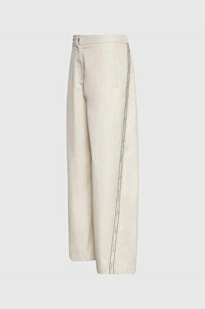 Calvin Klein Jeans Pamuklu Twill Tamamı Baskılı Logolu Çizgili Kadın Beyaz Pantolon LV044D612G-GTR