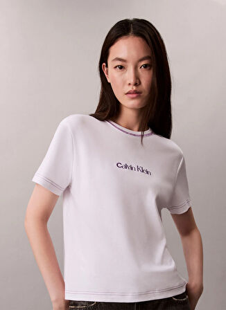 Calvin Klein Jeans Bisiklet Yaka Düz Beyaz Kadın T-Shirt LV047D213GYAA
