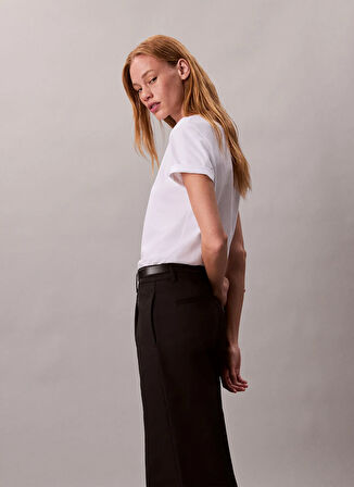 Calvin Klein Jeans Bisiklet Yaka Düz Beyaz Kadın T-Shirt LV047D873GYAA