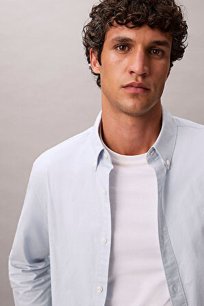 Erkek Regular Fit Düğmeli Yaka Oxford Gömlek - Açık Mavi | L