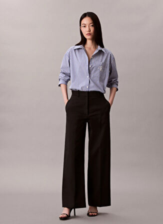 Calvin Klein Jeans Standart Gömlek Yaka Çizgili Mavi Kadın Gömlek LV044D170GZNX