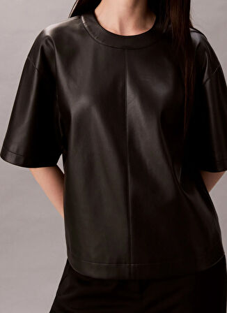 Calvin Klein Jeans Standart Yuvarlak Yaka Düz Siyah Kadın Gömlek LV044D113GUB1