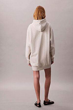 Kadın Rahat Kalıp Kapüşonlu Sweatshirt Elbise - Bej Melanj | S